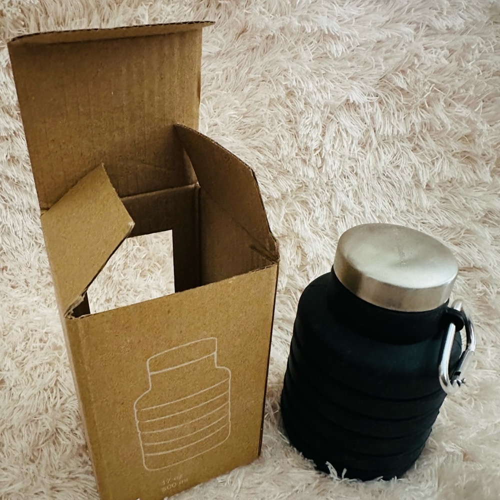 Collapsible Black Water Bottle with Silver Lid